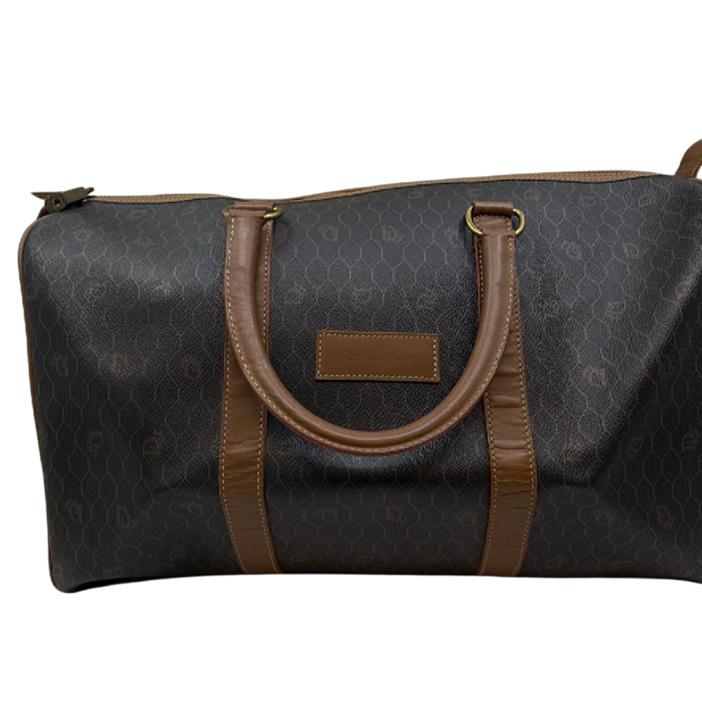 Christian Dior Boston Brown Honeycomb Coated Canvas Duffle B